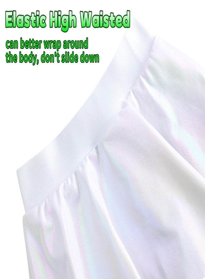 Gnainach Girls Skirt Size 8-9 Years Old Shiny Silver Lightweight Cute High Waisted Holographic Skort for Kids Skater Party - Image 3